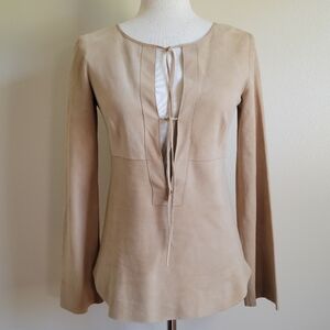 Theory | 100% Leather Beige Tie Front Top